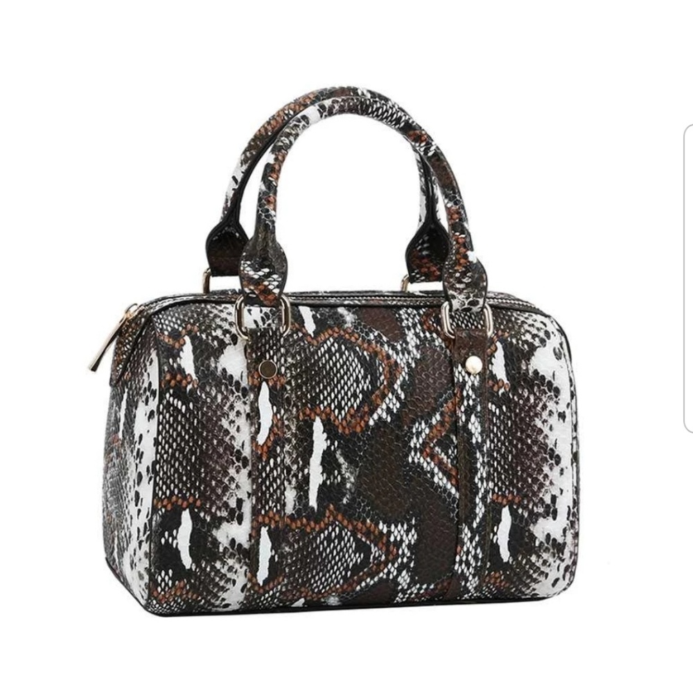 Trendy Setter Cute Python Pattern Boston Bag With - Picture 2 of 2